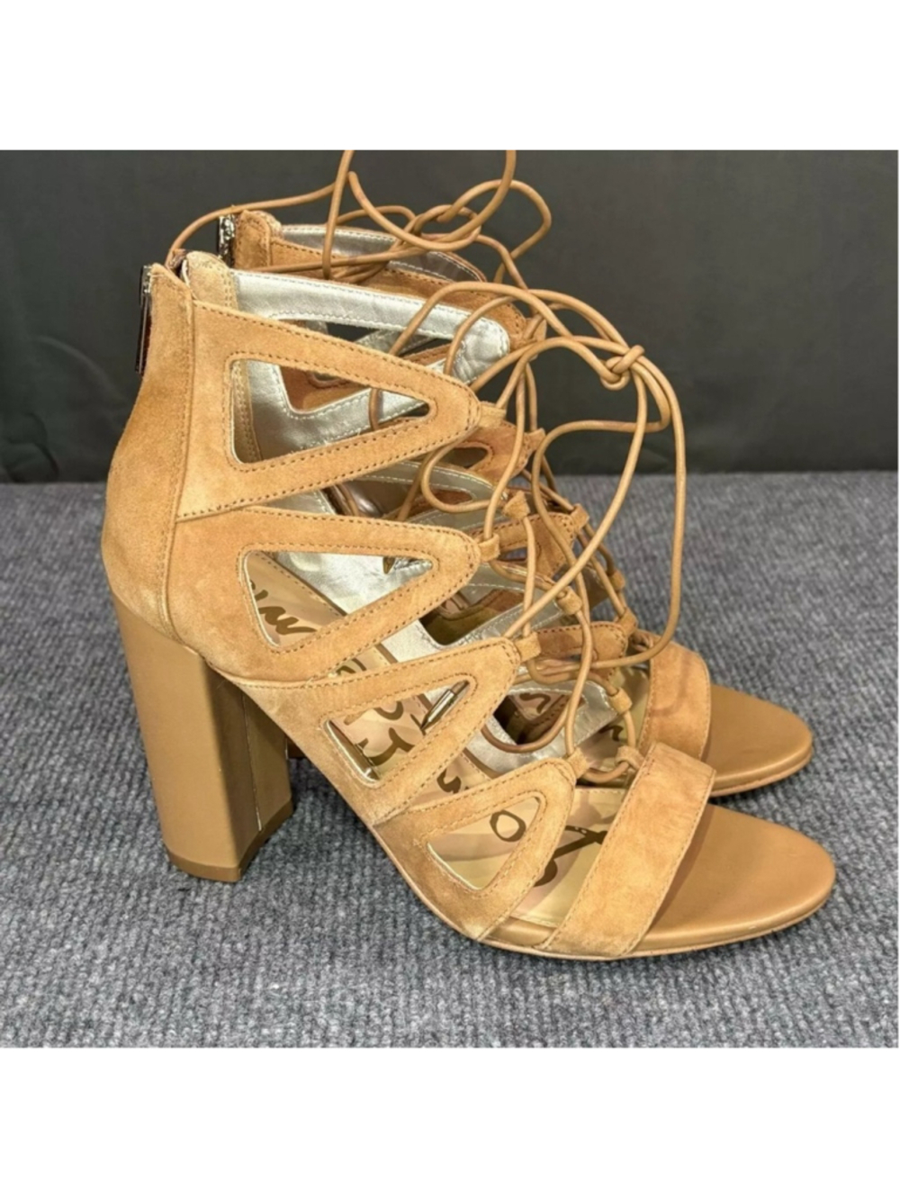 NIB Sam Edelman Sandals Women’s 8 Leather Y2K Gladiator Chunky Block Heel Tan